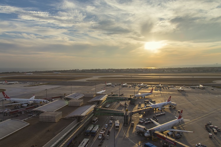 aeroporto, aerei, tramonto