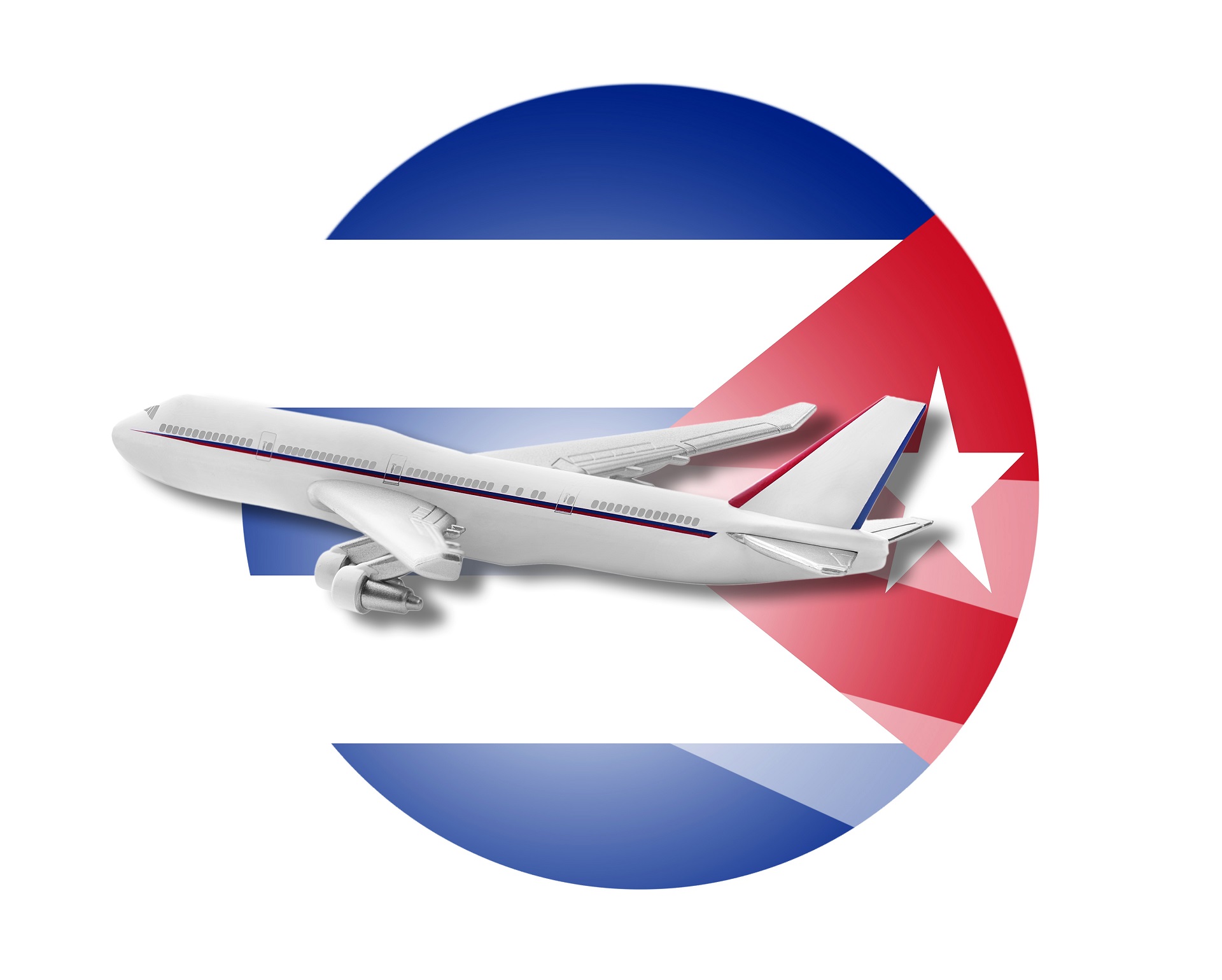 Graphc of Cuban plane flying in front of Cuban flag