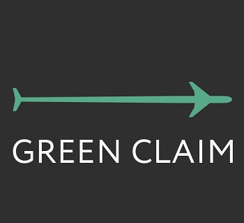 Logo di Green Claim. Sfondo nero, freccia verde