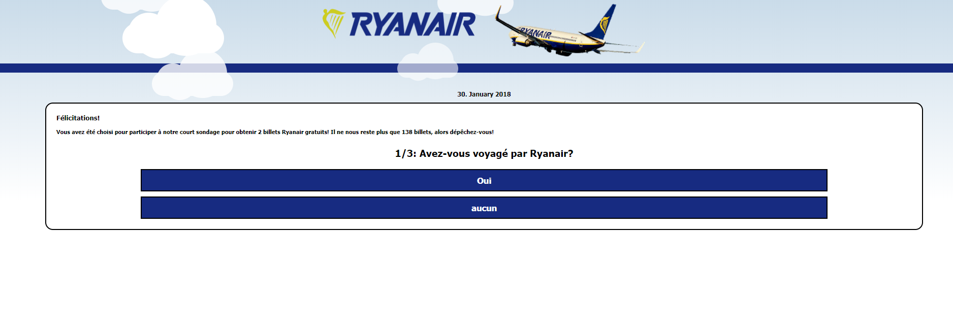 capture d'écran du faux site Ryanair